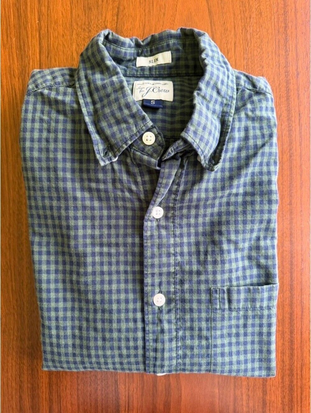 J.Crew Men's Slim Fit Button-Down Navy & Green Gingham Shirt - Size S
